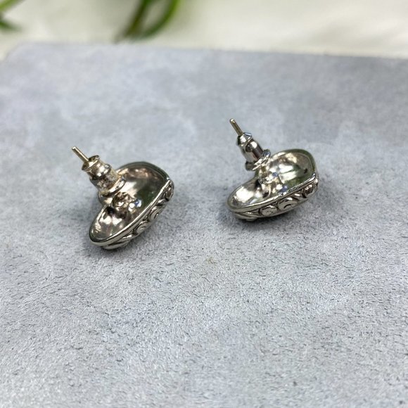 Silver Tone Heart Pierced Earrings - Picture 4 of 8